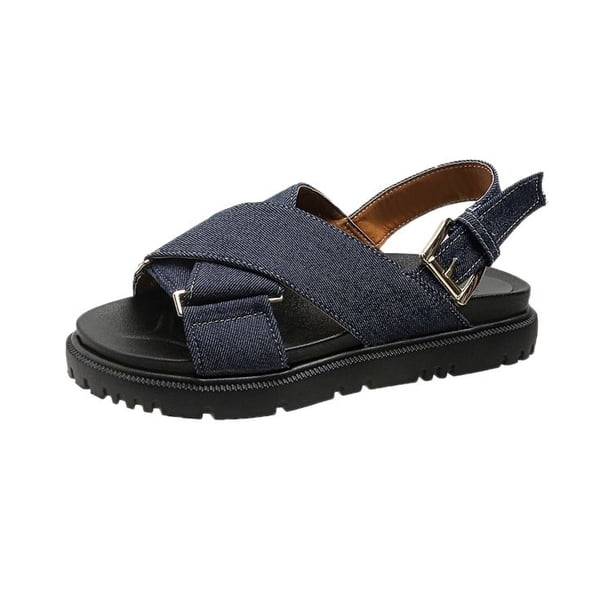 Sandalias con tiras cruzadas, zapatos informales de verano para mujer, sandalias de plataforma con punta abierta para mujer, sandalias de tiras con hebilla para estudiantes, zapatos para mujer 35 Gao Jinjia LED