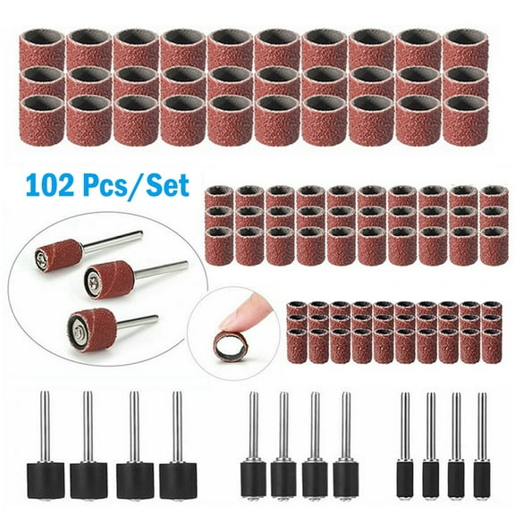 102Pcs Sanding Bands Drum Sleeve 80 Grit Mandrel For Rotary Tool Kit Accessories Home Garden Workshop Equipment Rotary Tools