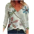 thumbnail image 2 of Kayannuo Fall Tops for Women Clearance Long Sleeve V-Neck Floral Print Womens Blouses and Tops Fashion versatile Miss Tops Printing Casual Loose Blouse T-shirt Tops, 2 of 8