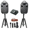 Rockville RPG082K Dual 8" Powered PA System Speakers/Bluetooth+Mic+Stands+Mixer