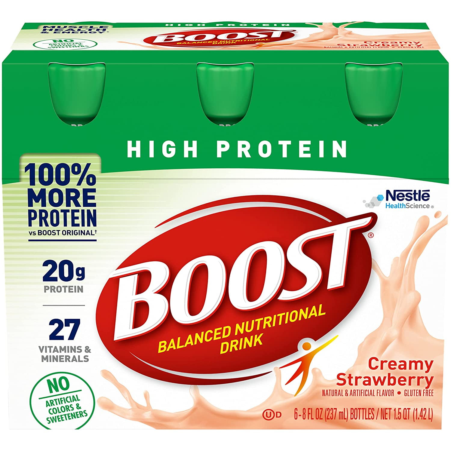 Boost High Protein Balanced Nutritional Drink, Creamy Strawberry, Muscle Health and Energy with Protein and Vitamins & Minerals, 8 FL OZ Bottles, 6 CT (Pack of 1)
