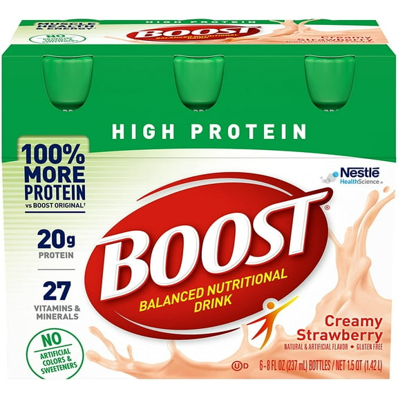 Nestle Boost High Protein Balanced Nutritional Drink Creamy Strawberry 8 oz Bottle 6 Ct