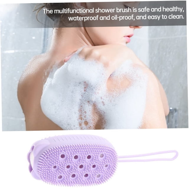 Cepillo corporal de ba?o de silicona, toalla de lavado de masaje de doble cara de silicona de doble cara con cepillo de exfoliación corporal de cordón para ducha púrpura ZefeiWu 8390615852142