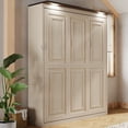 thumbnail image 3 of Harper & Bright Designs Queen Size Murphy Bed, Wooden Queen Cabinet Bed Wall Bed with LED Light, Folding Wall Chest Bed with for Guest Room, Beige, 3 of 13