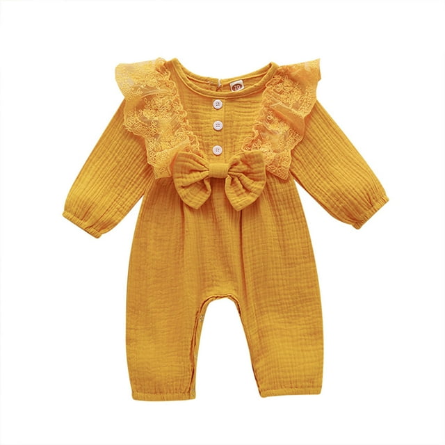 Barboteuse à Manches Longues pour Bébé Fille, Barboteuse à Manches Longues avec Nœud Solide
