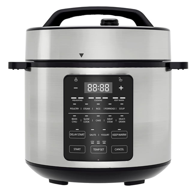 Olla a presión eléctrica Sweetcrispy 12 en 1 de 6 cuartos, olla de cocción lenta, arrocera, vaporera, salteadora, sopera, yogurtera, calentador, acero inoxidable, gris plateado
