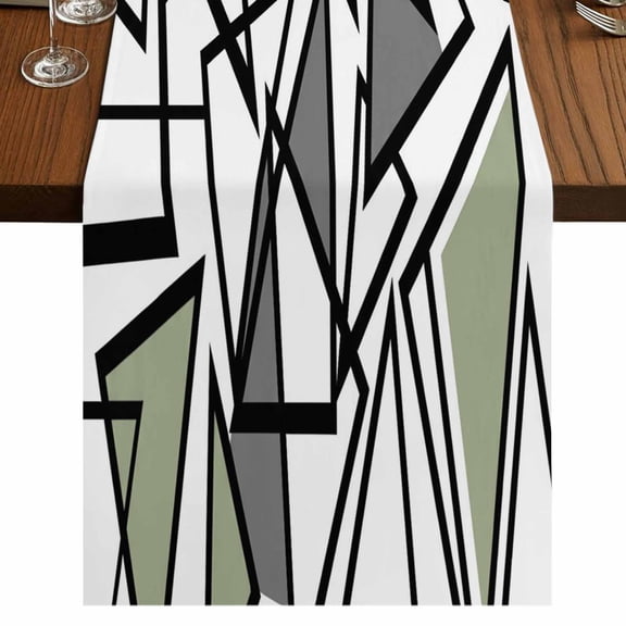 Table Runners 48 Inches Long Dress Scarves, Sage Green Black Geometric Farmhouse Kitchen/Dining Table Runner, Short Coffee Tablerunners, Abstract Art Modern Line 13x48 Inch