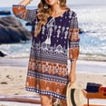 thumbnail image 4 of Ovzne Robes pour Femmes 2025 Robe d'Été Mode Féminine Décontractée Imprimée avec Cordon de Serrage Robe d'Été à Manches 3/4 Col Rond Grande Taille Robe Maxi Imprimée Liquidation, 4 of 7