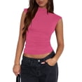 thumbnail image 1 of Sleeveless Crop Tops for Women Mock Neck Ruched Tank Tops Y2k Going Out Tops Solid Slim Fitted Shirts Rose Red L, 1 of 6