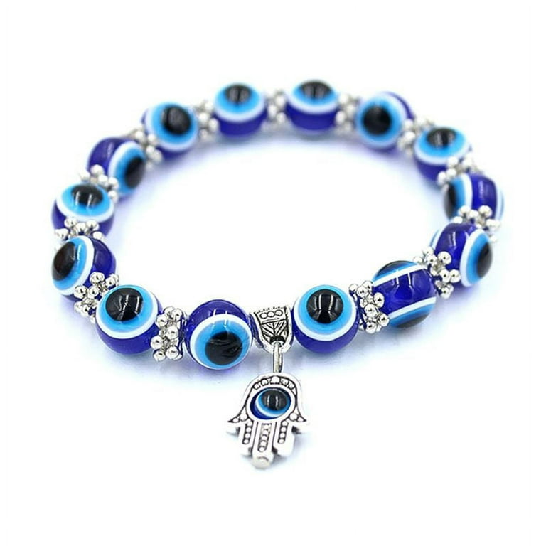 Aqua Evil Eye Beaded Bracelet | Blue Glass Stretch | Light Years Jewelry