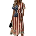 thumbnail image 2 of July 4th Womens Dresses American Flag Independence Day Print Wrap V Neck Dress Elegant Short Sleeve Flowy Beach Boho Dress, 2 of 5