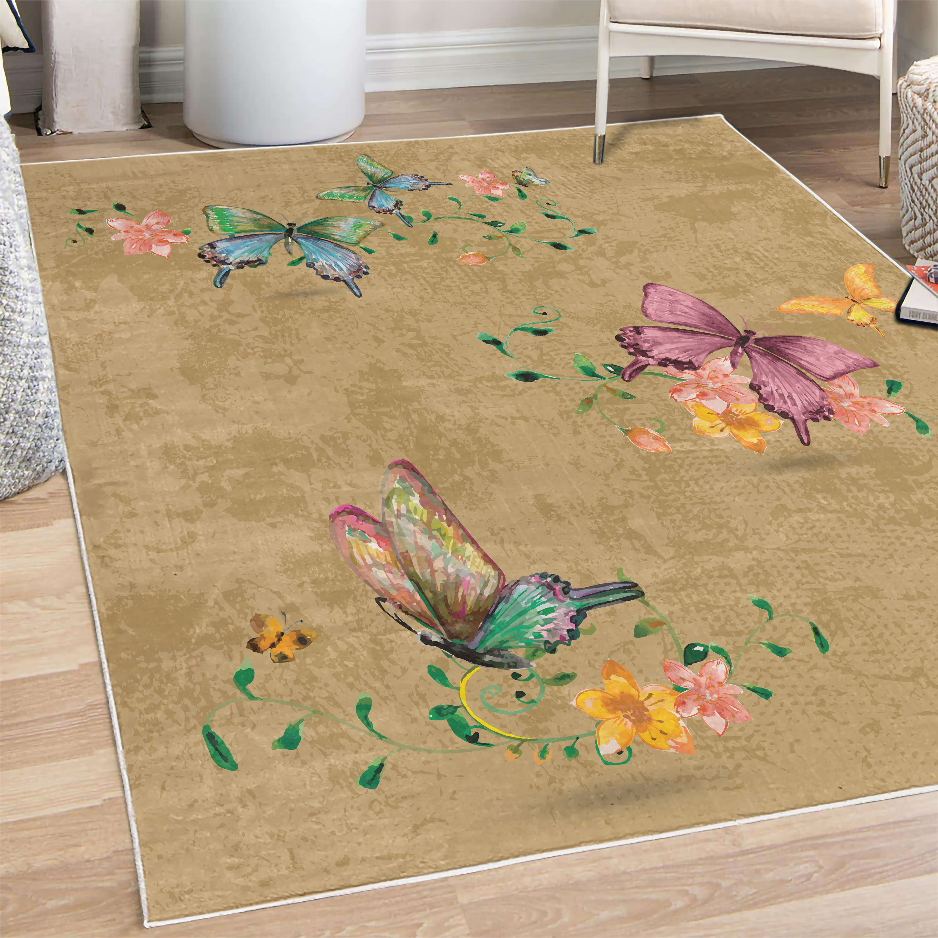 Moth Area Rug Butterfly Decorative Rug, Springtime Flying Moths on Vintage Style ...