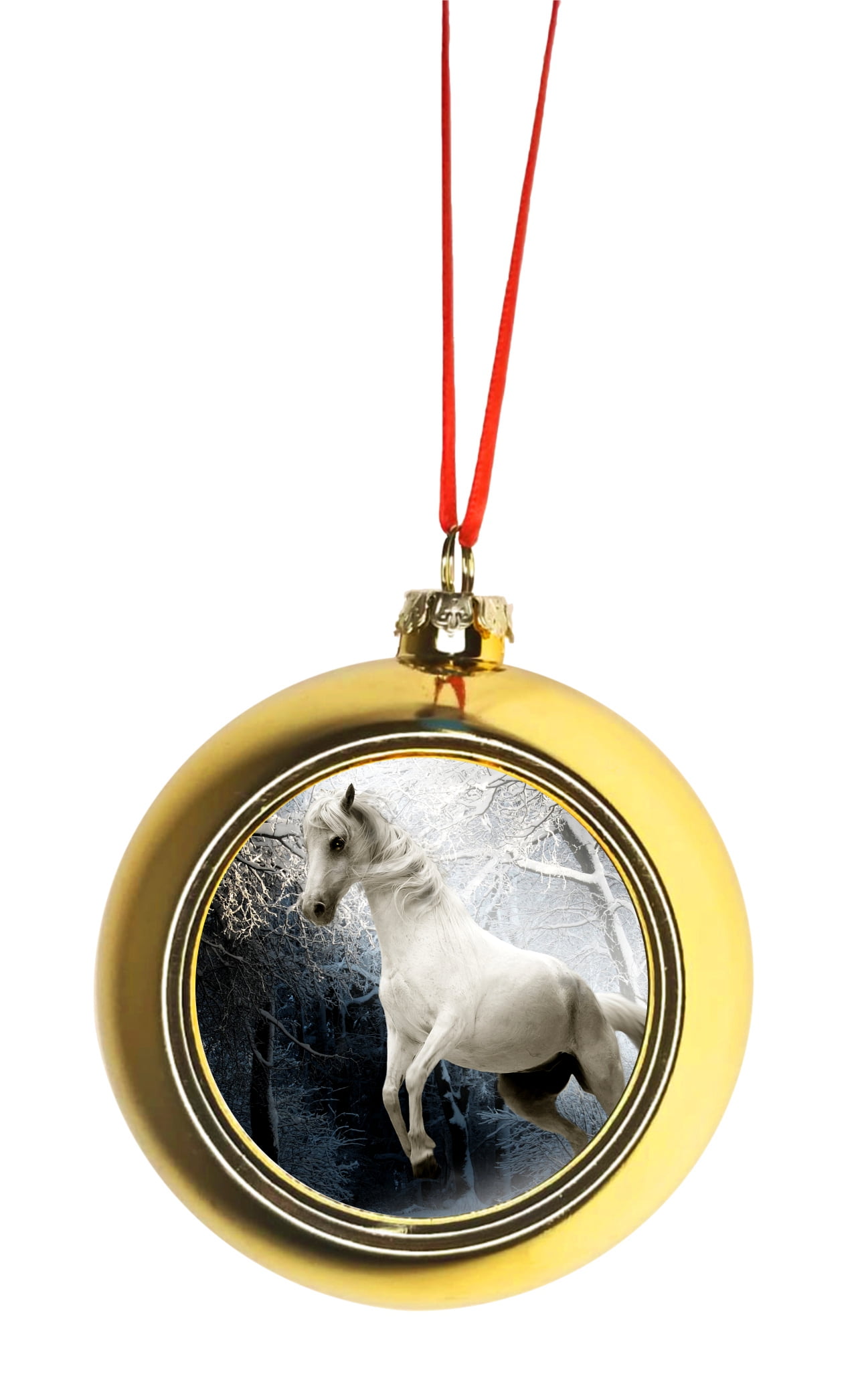 Ornaments Horses Christmas White Horse in a Snowy Forest Bauble