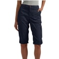 thumbnail image 2 of Cargo Shorts Women Knee Length Breathable Linen Bermuda Shorts with Pockets Elastic Waist Linen Capris Pedal Pushers Navy 2XL, 2 of 5