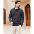 thumbnail image 3 of Kallspin Men's Mock Neck Sweater Wool Blend Midweight Quarter-Button Long Sleeve Knit Pullover(Charcoal,Large,Tall), 3 of 6