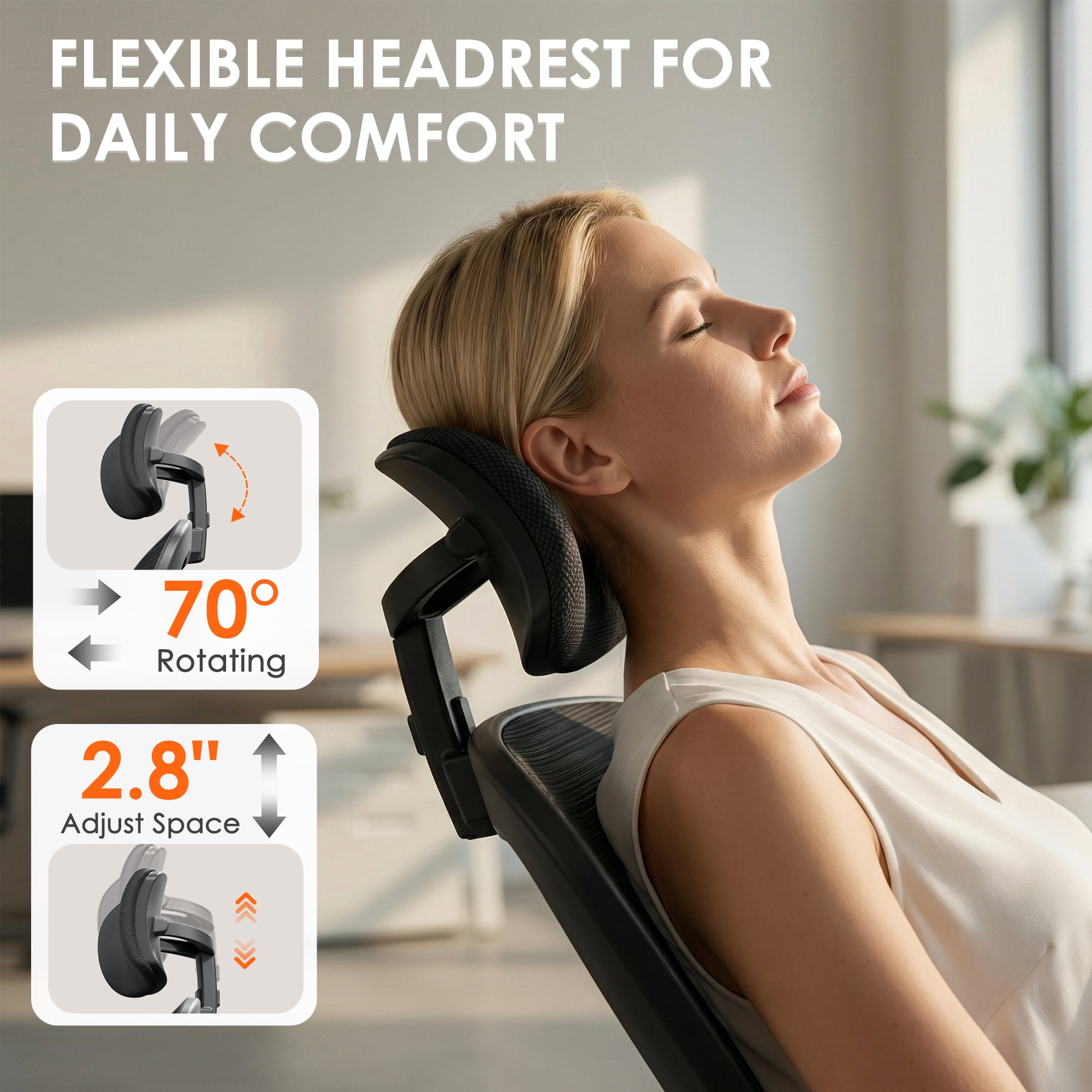 SUNCROWN Ergonomic Mesh Office Chair with Adjustable Headrest, High-Back Breathable Desk Chair with Flip-Up Arms, Lumbar Support, Comfortable Fabric Seat for Home Office, Black