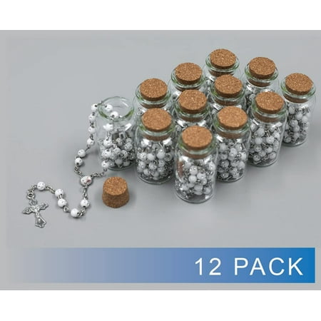 12 PCS - Baptism First Communion Bottle Rosary Party Favor White Recuerdos para Primera Comunion Niña Niño