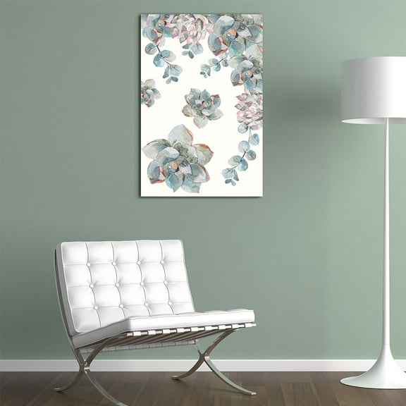wall26 Canvas Wall Art Succulent Plants Series - Watercolor Succulents on White Background - Giclee Print Gallery Wrap Modern Home Art Ready to Hang - 24" x 36"