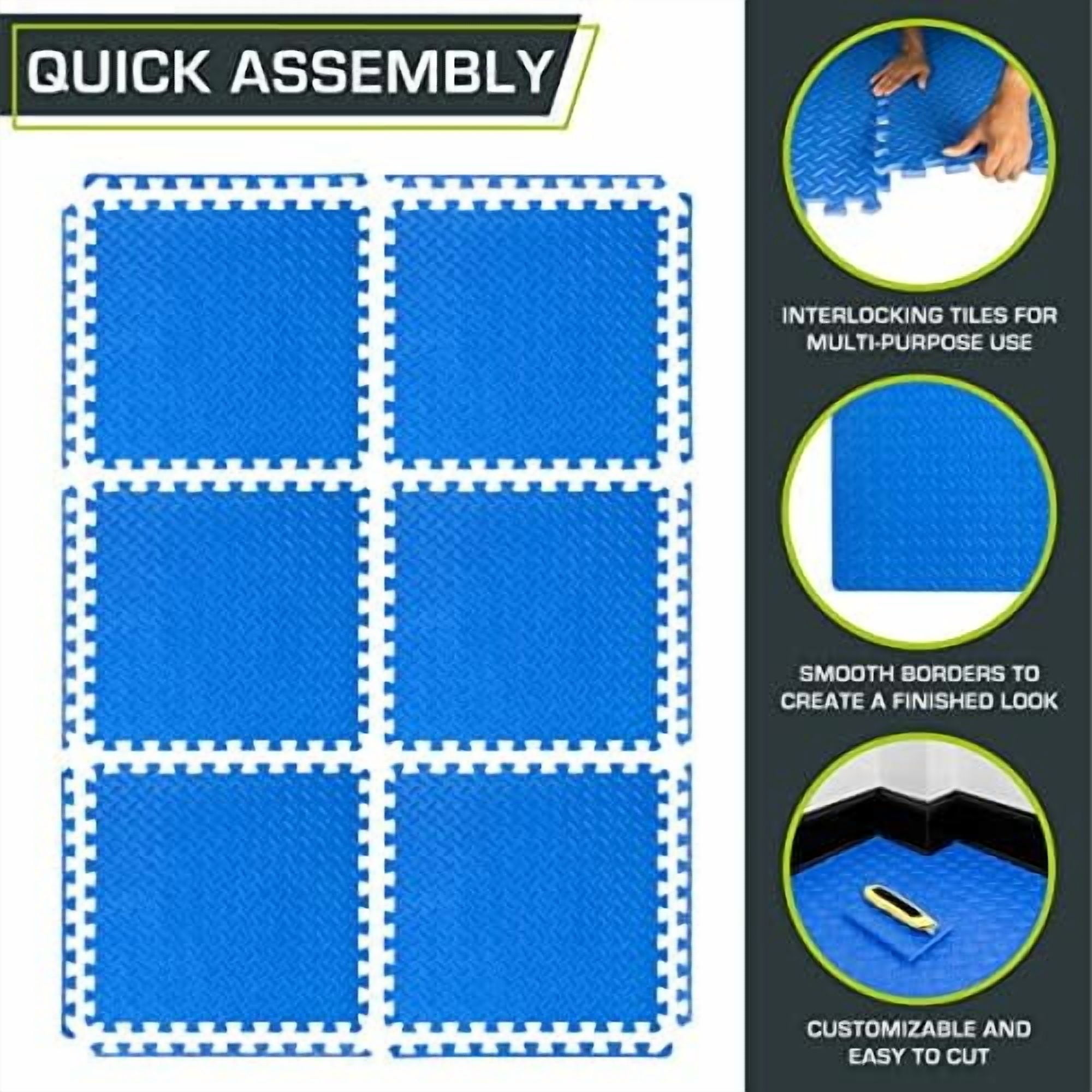 Puzzle Exercise Mat ½ in, EVA Interlocking Foam Floor Tiles for Home Gym, Mat for Home Workout Equipment, Floor Padding for Kids, Blue, 24 in x 24 in x ½ in, 24 Sq Ft - 6 Tiles