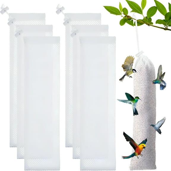 ZULAR Finch Sock Feeder for Outdoor, Durable Thistle Seed Feeder Sacks - 6 Pack Bird Food Supply for Goldfinch, House Finch & Wild Birds (3.9”x15.7”, White)