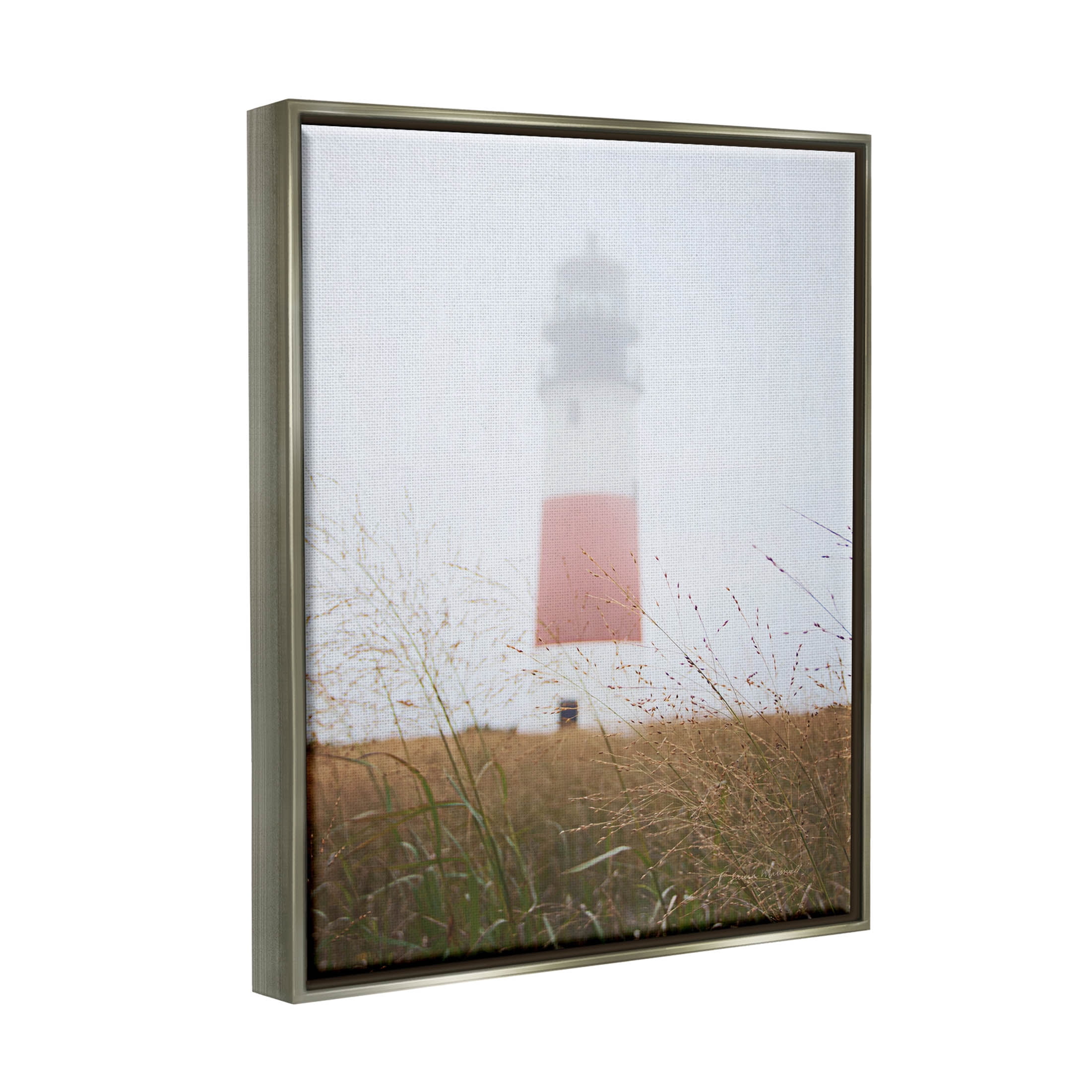 Stupell Industries Distant Lighthouse Foggy Coast Photograph Luster Gray Floating Framed Canvas Print Wall Art, Design by Laura Marshall