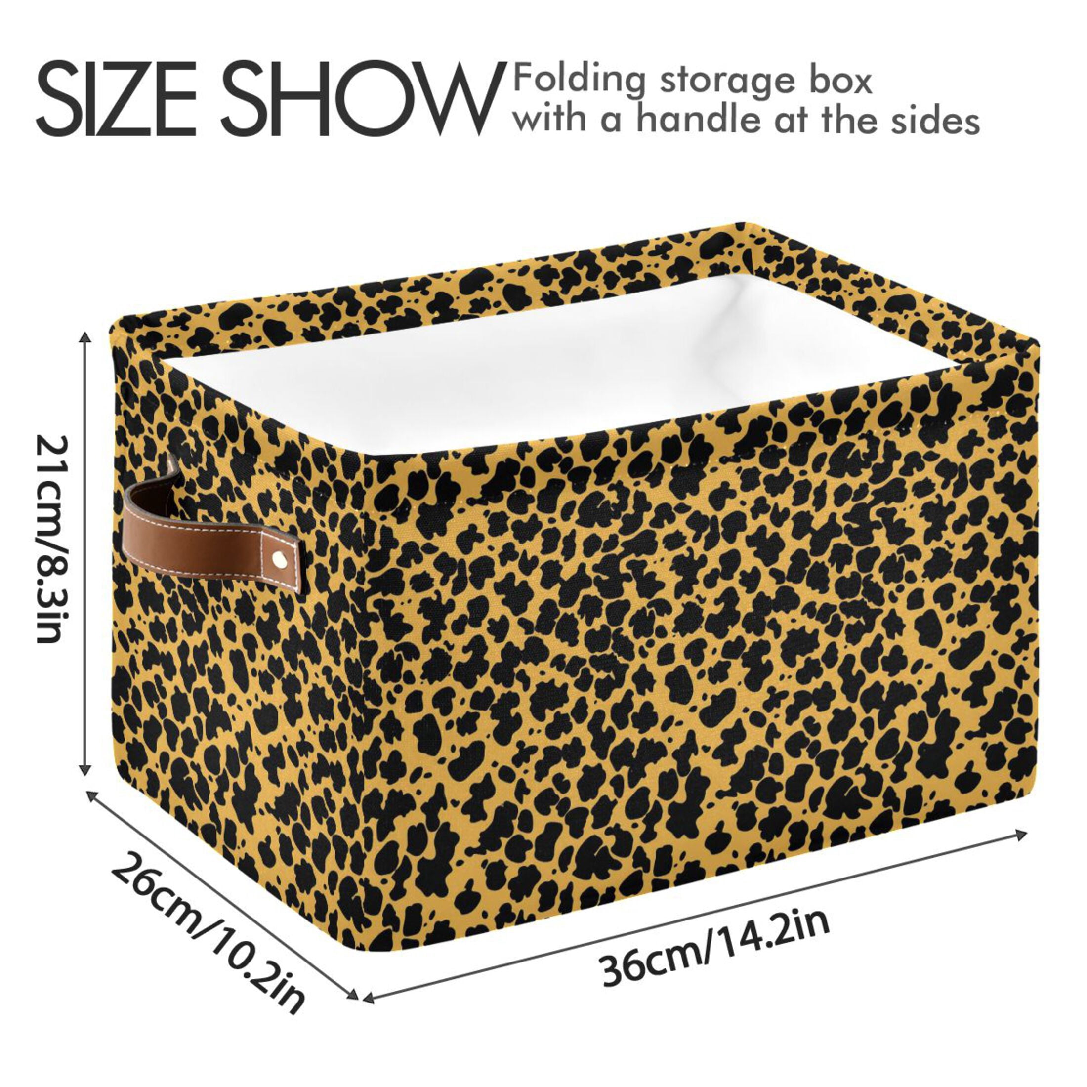 Black Leopard Print Storage Bins with Handle Fabric Organizer Basket Foldable Box 2 Pack 14.2x10.2x8.3