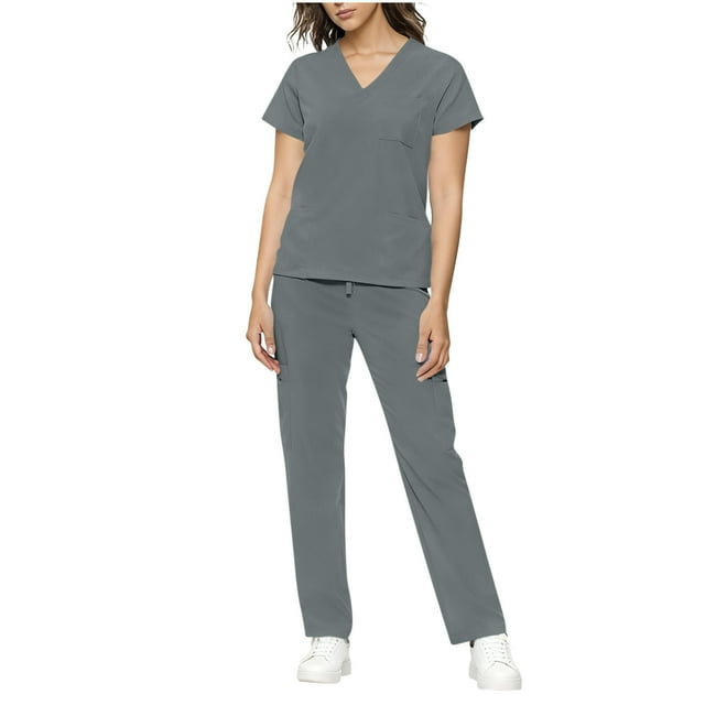 RXMEKW Short Sleeve Dress for Women, Comfortable Nursing Uniform Set with V-Neck and Drawstring Pants