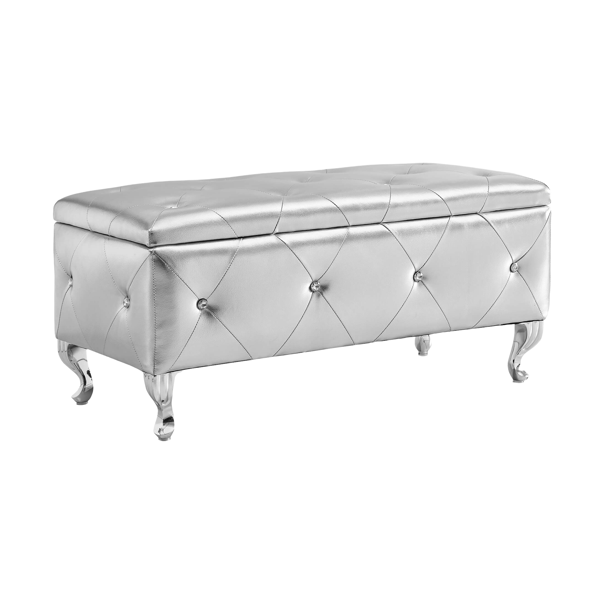 Aukfa Storage Ottoman Bench with Crystal Buttons for Bedroom,Silver
