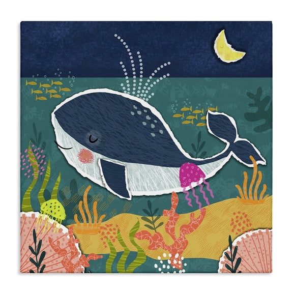 Stupell Industries Whale At Nighttime Animals Painting Wrapped Canvas Art Print Wall Art, 17 x 17