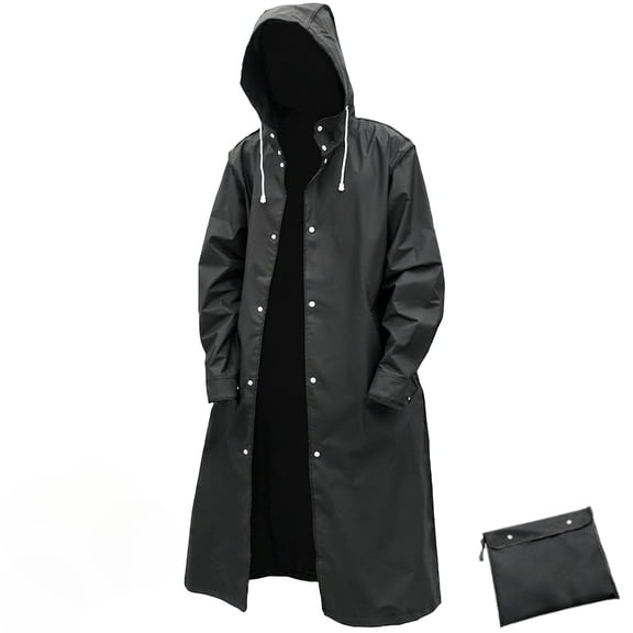 Men Waterproof Long Rain Coat Hooded Rain Coat Black Trench coat Jacket Outdoor Hiking
