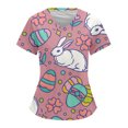 thumbnail image 1 of iTNHFP Spring Clothes For Women 2025 Women Comfotable Easter Day Printed Short Sleeve V Neck Holiday Patterned Working Tshirts Blouse Tops With Pockets, 1 of 4