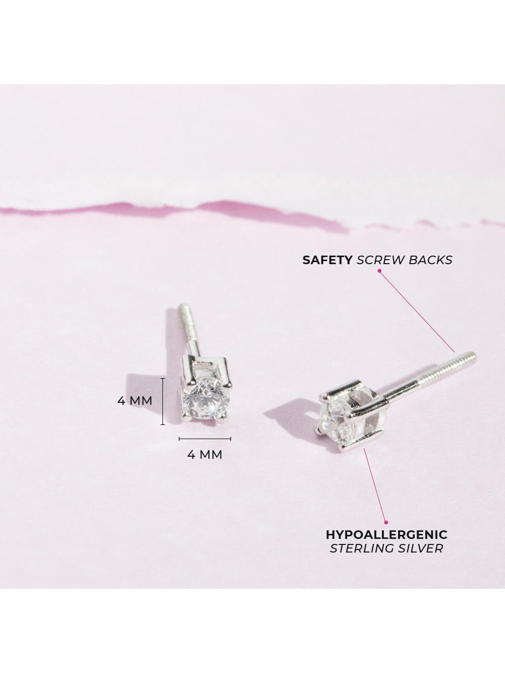 Classic Solitaire Simulated Diamond Kids Earrings Screw Back - Sterling Silver