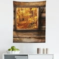 thumbnail image 1 of Fall Tapestry, Fall Foliage View from Square Shaped Wooden Window Inside Cottage Rustic Life Photo, Fabric Wall Hanging Decor for Bedroom Living Room Dorm, 5 Sizes, Orange Brown, by Ambesonne, 1 of 1