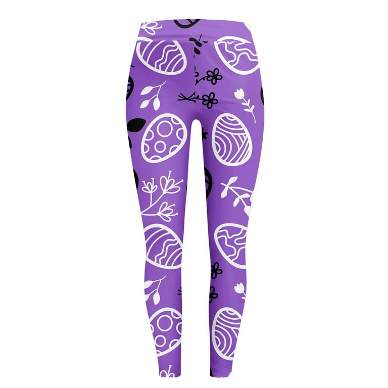Susanny Womens Easter Leggings Rabbit Egg Bunny Plus Size High Waisted Yoga  Pants Tummy Control Easter Day Cute Graphic Print Tights Purple L