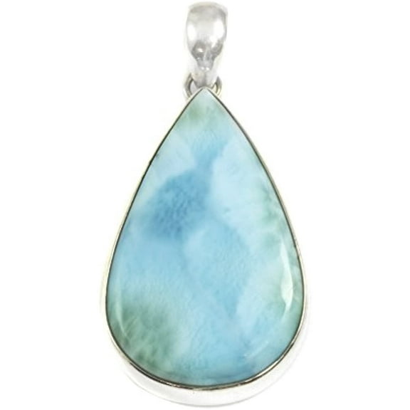Sterling Silver Larimar Necklace Pendant Large Teardrop Bezeled Silver Design Designed for Adult Women