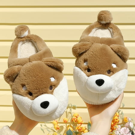 

Slippers For Women Couples Women Men Slip On Furry Plush Flat Home Winter Round Toe Keep Warm Cartoon Dog Slippers Shoes Womens Slippers