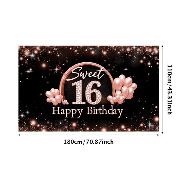 Pink Balloon Sweet Sixteen Birthday Banner Elegant Design Happy Birthday Decoration for Birthday Party Indoor Celebration