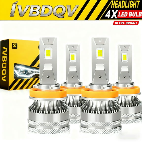 Upgraded H11 Led Headlights Bulb,40000LM Brighter,6000K Cool White LED High Beam Low Beam Conversion Kits, Pack of 4