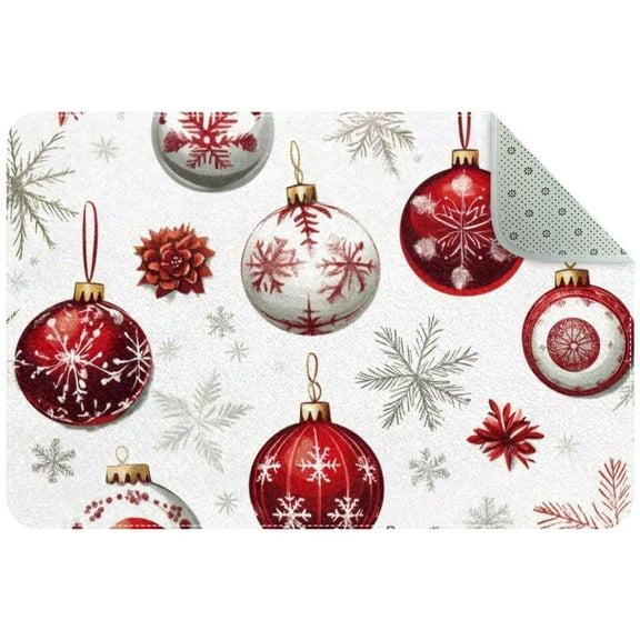Red and White Christmas Ornaments Entryway Rug, 2x3 Area Rug Indoor Door Mat Non-slip Washable Floor Carpet Rug for Bedroom Office Dining Room Bathroom