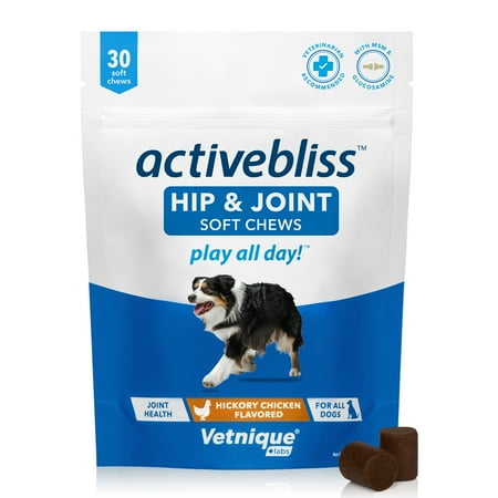 UPC: 0810082380057 | Vetnique Labs Activebliss Hip & Joint Arthritis Supplement for Dogs – Play all Day – 30 ct Chicken Bacon Flavored Chews