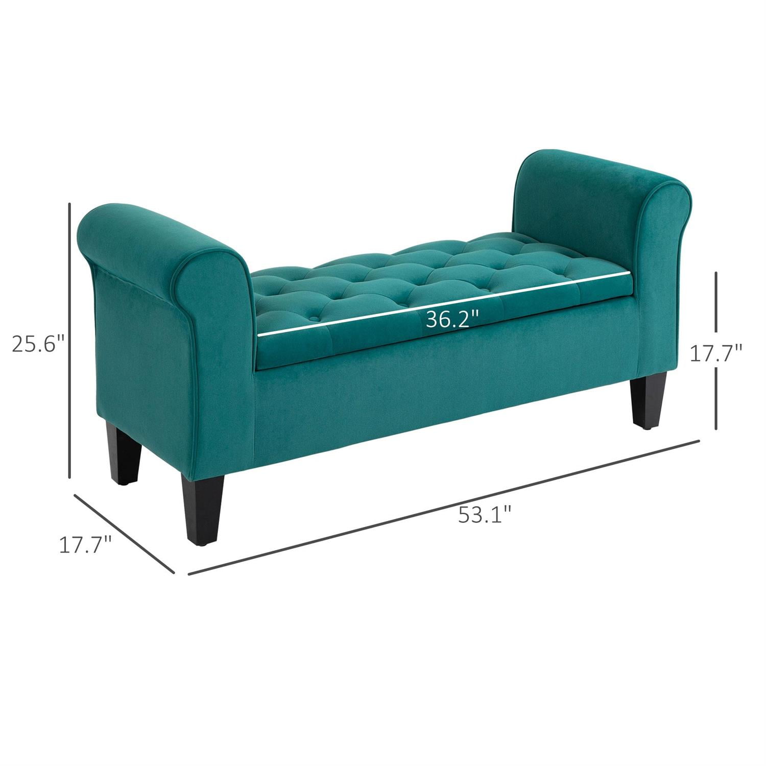 Demi Bonn 53" Tufted Storage Ottoman Bench with Upholstery and Rolled Armrests for Living Room and Hallway Spaces, Comfy Seating with Hidden Storage, Green