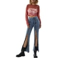thumbnail image 3 of Liacowi Women Flare Jeans High Waist Bootcut Zipped Slit Wide Leg Long Pants Slim Bell Bottoms Denim Trouse, 3 of 9