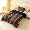 thumbnail image 2 of Homewish Wild Mushrooms Twin Comforter Sets,Retro Fungus Plants Bedding Set,Red Green,Black Reversible,2 Pieces,1 Comforter and 1 Pillowcase, 2 of 7