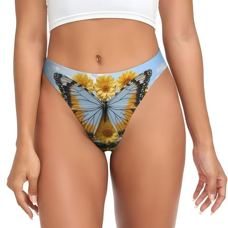 Thongs for Women - Vibrant Butterfly And Sunflowers No Show Seamless Womens Thongs Underwear  Stretch G String Thongs for Women  Ladies Breathable Thong Bikini Panties Briefs