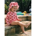 thumbnail image 5 of BemeyourBBs Toddler Baby Girls Crayfish One Piece Swimsuit Infant Bathing Suit Rash Guard With Hat 2 Pcs Set Lobster Print Plaid Ruffled Trim Long Sleeve Back Zipper Swimwears Summer Beachwear, 5 of 9