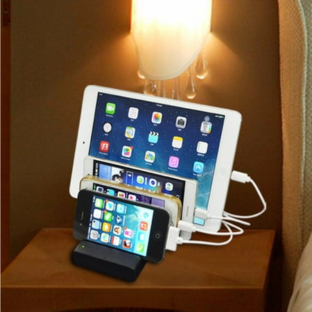 4-Port Multi USB Charging Stand Organizer Desktop Charger Dock Universal Cell Phone Docking Station for iPhones, for Samsung, iPad, Tablets Smartphones and Other USB-Charged