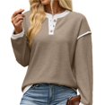 thumbnail image 2 of Wevis Autumn Henley Sweater for Women Color Block Button V-Neck Long Sleeve Knit Pullover Contrast Cuff Loose Daily Tops, 2 of 7