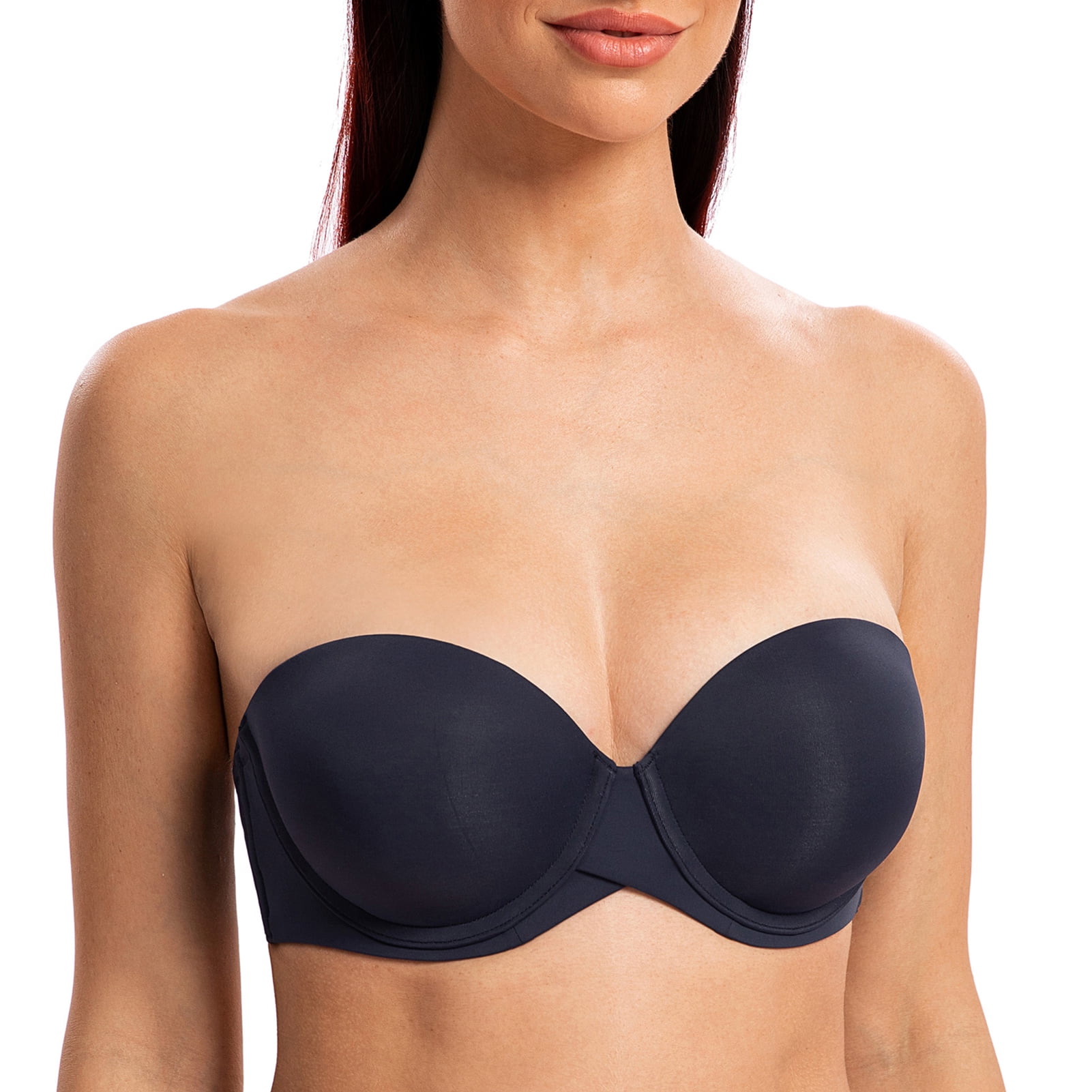 MELENECA Women's Stay Put Padded Cup with Lift Underwire Push Up Strapless Bras Navy Blue 42D