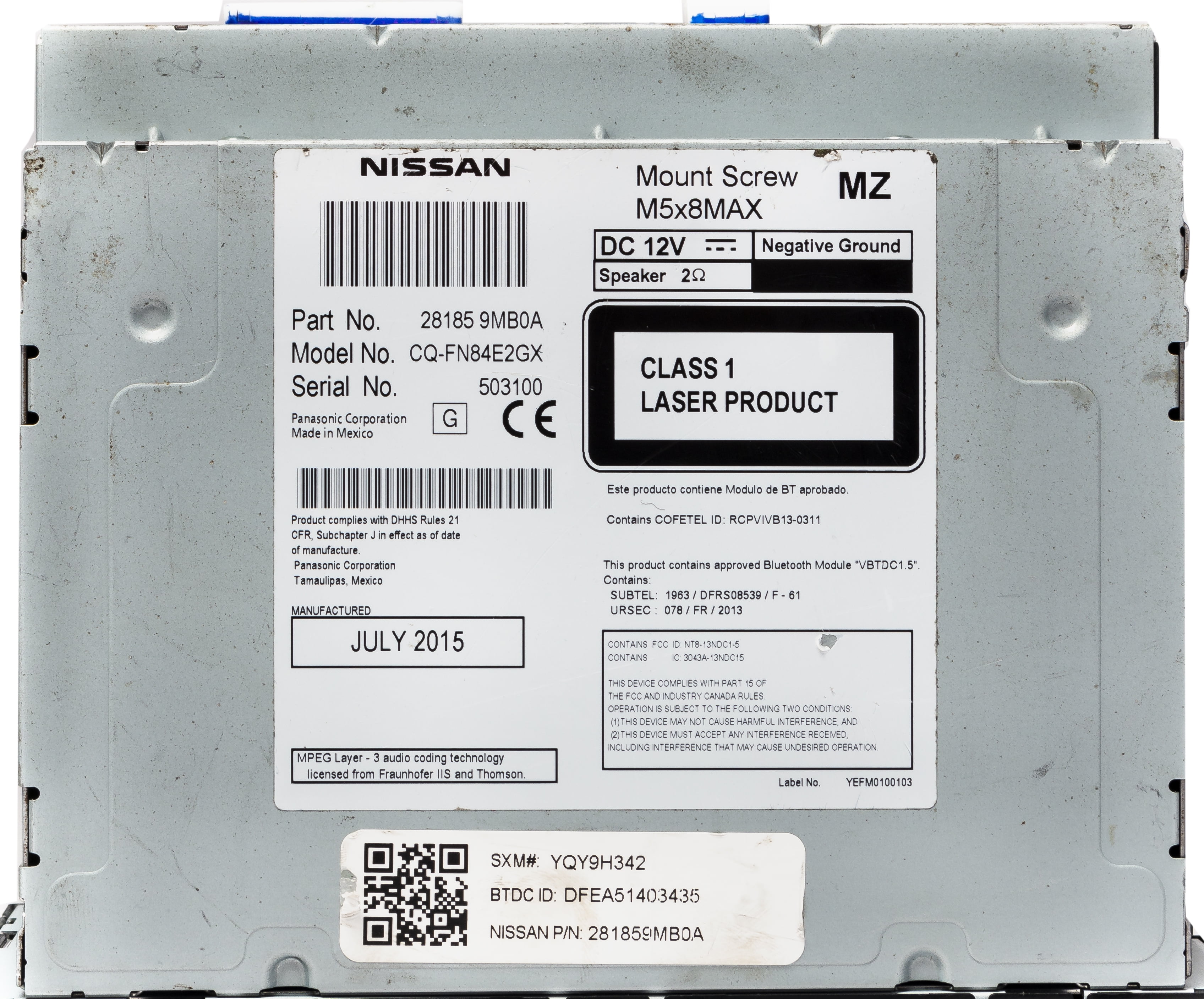 Restored 2015-16 Nissan Leaf Versa AM FM Radio SiriusXM Single Disc CD Player 281859MB0A (Refurbished)