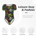 thumbnail image 4 of KLL Women 's Crew Neck Bodysuit Jumpsuits Game Joysticks Print Short onesies Stretch T Shirts, 4 of 7